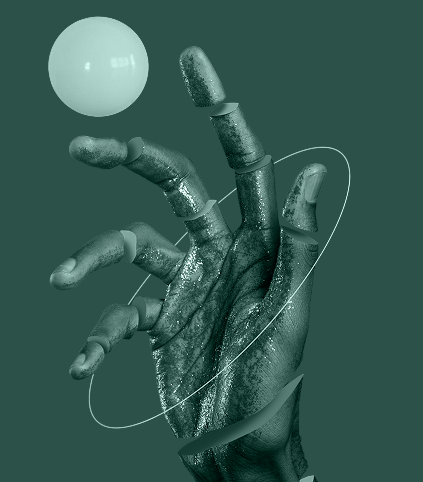 Hand reaching for sphere